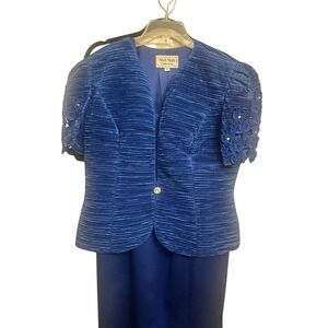 Nah Nah Collection Royal Blue Formal Dress and Lace Detail Jacket Set Size 12
